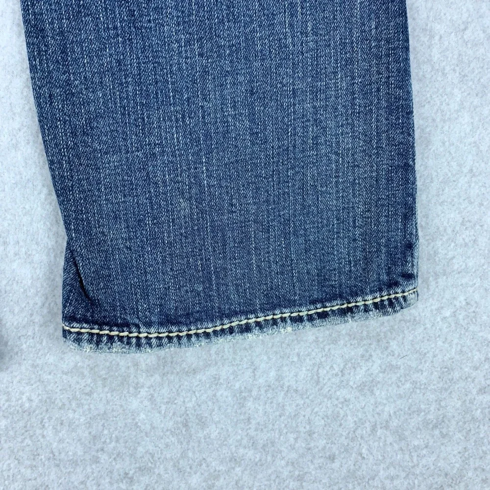 Silver Jeans Tuesday Low Boot Women 27 Blue Distressed Embroidered Bootcut Denim